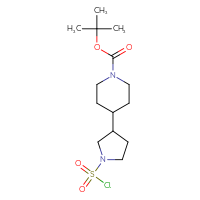 Chemical structure of tert-butyl 4-[1-(chlorosulfonyl)pyrrolidin-3-yl]piperidine-1-carboxylate - CSSB06359760630