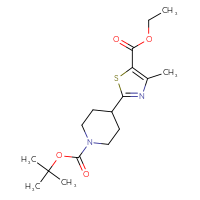 Chemical structure of tert-butyl 4-[5-(ethoxycarbonyl)-4-methyl-1,3-thiazol-2-yl]piperidine-1-carboxylate - CSSB00020606631