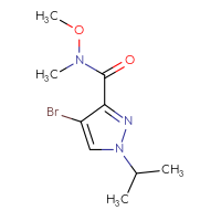Chemical structure of 4-bromo-N-methoxy-N-methyl-1-(propan-2-yl)-1H-pyrazole-3-carboxamide - CSSB01992581836