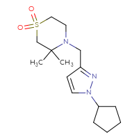 Chemical structure of 4-[(1-cyclopentyl-1H-pyrazol-3-yl)methyl]-3,3-dimethyl-1λ⁶-thiomorpholine-1,1-dione - CSSS00046103413