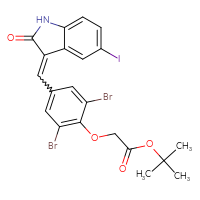 Chemical structure of tert-butyl 2-{2,6-dibromo-4-[(5-iodo-2-oxo-2,3-dihydro-1H-indol-3-ylidene)methyl]phenoxy}acetate - CSSB15546835045