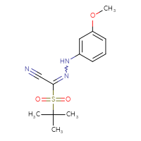 Chemical structure of N-(3-methoxyphenyl)-1-(2-methylpropane-2-sulfonyl)methanecarbohydrazonoyl cyanide - CSSB02125602532