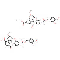 Chemical structure of 6'-({[(4-formyl-3-hydroxyphenyl)methoxy]carbonyl}(methyl)amino)-3'-methoxy-3-oxo-3H-spiro[2-benzofuran-1,9'-xanthene]-5-carboxylic acid; 6'-({[(4-formyl-3-hydroxyphenyl)methoxy]carbonyl}(methyl)amino)-3'-methoxy-3-oxo-3H-spiro[2-benzofuran-1,9'-xanthene]-6-carboxylic acid; methane - CSSB06741648642