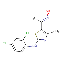 Chemical structure of N-(2,4-dichlorophenyl)-5-[1-(hydroxyimino)ethyl]-4-methyl-1,3-thiazol-2-amine - CSSB00025738039