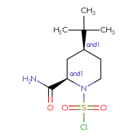 Chemical structure of rac-(2R,4S)-4-tert-butyl-2-carbamoylpiperidine-1-sulfonyl chloride - CSSB21291563586