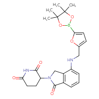 Chemical structure of 3-[1-oxo-4-({[5-(4,4,5,5-tetramethyl-1,3,2-dioxaborolan-2-yl)furan-2-yl]methyl}amino)-2,3-dihydro-1H-isoindol-2-yl]piperidine-2,6-dione - CSSB21531598756