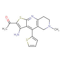 Chemical structure of 1-[3-amino-6-methyl-4-(thiophen-2-yl)-5H,6H,7H,8H-thieno[2,3-b]1,6-naphthyridin-2-yl]ethan-1-one - CSSB00102542881