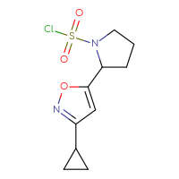 Chemical structure of 2-(3-cyclopropyl-1,2-oxazol-5-yl)pyrrolidine-1-sulfonyl chloride - CSSB21224764372