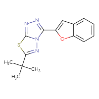 Chemical structure of 3-(1-benzofuran-2-yl)-6-tert-butyl-[1,2,4]triazolo[3,4-b][1,3,4]thiadiazole - CSSB00103166634