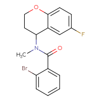 Chemical structure of 2-bromo-N-(6-fluoro-3,4-dihydro-2H-1-benzopyran-4-yl)-N-methylbenzamide - CSSB02584339452
