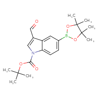Chemical structure of tert-butyl 3-formyl-5-(4,4,5,5-tetramethyl-1,3,2-dioxaborolan-2-yl)-1H-indole-1-carboxylate - CSSB00010177523