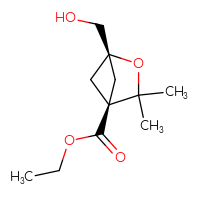 Chemical structure of ethyl (1r,4r)-1-(hydroxymethyl)-3,3-dimethyl-2-oxabicyclo[2.1.1]hexane-4-carboxylate - CSSB06442430488