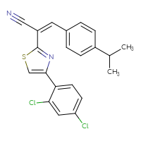 Chemical structure of (2Z)-2-[4-(2,4-dichlorophenyl)-1,3-thiazol-2-yl]-3-[4-(propan-2-yl)phenyl]prop-2-enenitrile - CSSB00132888047