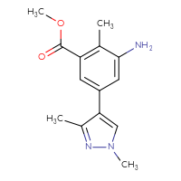 Chemical structure of methyl 3-amino-5-(1,3-dimethyl-1H-pyrazol-4-yl)-2-methylbenzoate - CSSB06590598897