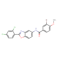 Chemical structure of 3-bromo-N-[2-(2,4-dichlorophenyl)-1,3-benzoxazol-5-yl]-4-methoxybenzamide - CSSB00121715592