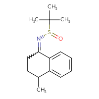 Chemical structure of (S)-2-methyl-N-(4-methyl-1,2,3,4-tetrahydronaphthalen-1-ylidene)propane-2-sulfinamide - CSSB00035169390