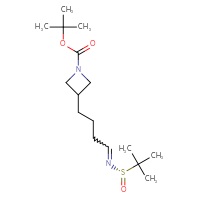 Chemical structure of tert-butyl 3-(4-{[(S)-2-methylpropane-2-sulfinyl]imino}butyl)azetidine-1-carboxylate - CSSB21331814740