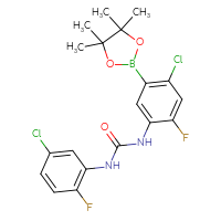 Chemical structure of 3-[4-chloro-2-fluoro-5-(4,4,5,5-tetramethyl-1,3,2-dioxaborolan-2-yl)phenyl]-1-(5-chloro-2-fluorophenyl)urea - CSSB21332139308