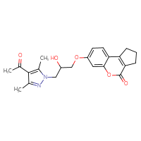 Chemical structure of 7-[3-(4-acetyl-3,5-dimethyl-1H-pyrazol-1-yl)-2-hydroxypropoxy]-1H,2H,3H,4H-cyclopenta[c]chromen-4-one - CSSB00027574208
