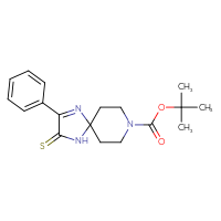 Chemical structure of tert-butyl 2-phenyl-3-sulfanylidene-1,4,8-triazaspiro[4.5]dec-1-ene-8-carboxylate - CSSB00020622325