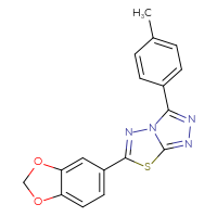 Chemical structure of 6-(2H-1,3-benzodioxol-5-yl)-3-(4-methylphenyl)-[1,2,4]triazolo[3,4-b][1,3,4]thiadiazole - CSSB00121637631