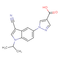 Chemical structure of 1-[3-cyano-1-(propan-2-yl)-1H-indol-5-yl]-1H-pyrazole-4-carboxylic acid - CSSB06354209290