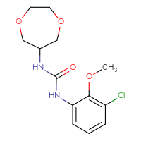 Chemical structure of 3-(3-chloro-2-methoxyphenyl)-1-(1,4-dioxepan-6-yl)urea - CSSB02038929332