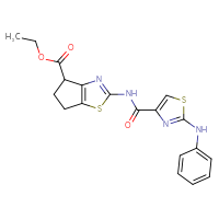 Chemical structure of ethyl 2-[2-(phenylamino)-1,3-thiazole-4-amido]-4H,5H,6H-cyclopenta[d][1,3]thiazole-4-carboxylate - CSSB03437077744