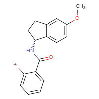 Chemical structure of 2-bromo-N-[(1R)-5-methoxy-2,3-dihydro-1H-inden-1-yl]benzamide - CSSB08791179907