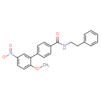 Chemical structure of 2'-methoxy-5'-nitro-N-(2-phenylethyl)-[1,1'-biphenyl]-4-carboxamide - CSSB21531608705