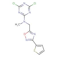 Chemical structure of 4,6-dichloro-N-methyl-N-{[3-(thiophen-2-yl)-1,2,4-oxadiazol-5-yl]methyl}-1,3,5-triazin-2-amine - CSSB21332152512