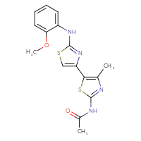 Chemical structure of N-(5-{2-[(2-methoxyphenyl)amino]-1,3-thiazol-4-yl}-4-methyl-1,3-thiazol-2-yl)acetamide - CSSB00103150620