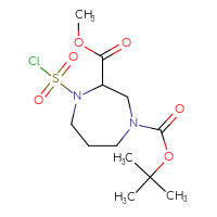 Chemical structure of 1-tert-butyl 3-methyl 4-(chlorosulfonyl)-1,4-diazepane-1,3-dicarboxylate - CSSB14959847250