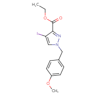 Chemical structure of ethyl 4-iodo-1-[(4-methoxyphenyl)methyl]-1H-pyrazole-3-carboxylate - CSSB00020642240