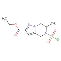 Chemical structure of ethyl 5-(chlorosulfonyl)-6-methyl-4H,5H,6H,7H-pyrazolo[1,5-a]pyrazine-2-carboxylate - CSSB21224772357