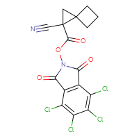 Chemical structure of 4,5,6,7-tetrachloro-1,3-dioxo-2,3-dihydro-1H-isoindol-2-yl 1-cyanospiro[2.3]hexane-1-carboxylate - CSSB20271180160