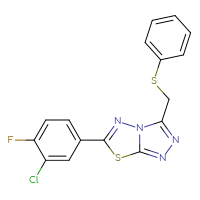 Chemical structure of 6-(3-chloro-4-fluorophenyl)-3-[(phenylsulfanyl)methyl]-[1,2,4]triazolo[3,4-b][1,3,4]thiadiazole - CSSB00121603955