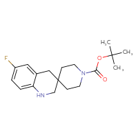 Chemical structure of tert-butyl 6'-fluoro-2',4'-dihydro-1'H-spiro[piperidine-4,3'-quinoline]-1-carboxylate - CSSB00010884211