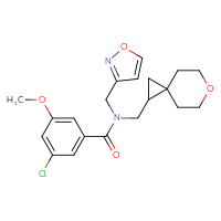 Chemical structure of 3-chloro-5-methoxy-N-({6-oxaspiro[2.5]octan-1-yl}methyl)-N-[(1,2-oxazol-3-yl)methyl]benzamide - CSSS15282261296