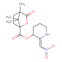 Chemical structure of 2-(nitromethylidene)piperidin-3-yl 4,7,7-trimethyl-3-oxo-2-oxabicyclo[2.2.1]heptane-1-carboxylate - CSSB02125605103