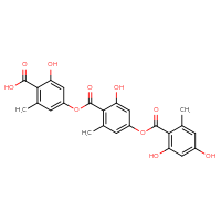 Chemical structure of 4-[4-(2,4-dihydroxy-6-methylbenzoyloxy)-2-hydroxy-6-methylbenzoyloxy]-2-hydroxy-6-methylbenzoic acid - CSSB00020676086