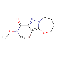 Chemical structure of 3-bromo-N-methoxy-N-methyl-5H,6H,7H,8H-pyrazolo[3,2-b][1,3]oxazepine-2-carboxamide - CSSB15033579323