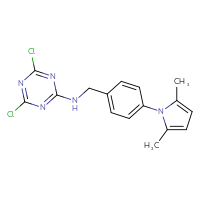 Chemical structure of 4,6-dichloro-N-{[4-(2,5-dimethyl-1H-pyrrol-1-yl)phenyl]methyl}-1,3,5-triazin-2-amine - CSSB21332153874