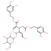 Chemical structure of 2-(3,4-dihydroxyphenyl)ethyl 4-{2-[2-(3,4-dihydroxyphenyl)ethoxy]-2-oxoethyl}-3-(2-hydroxyethylidene)-2-{[3,4,5-trihydroxy-6-(hydroxymethyl)oxan-2-yl]oxy}-3,4-dihydro-2H-pyran-5-carboxylate - CSSB06744482201
