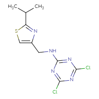 Chemical structure of 4,6-dichloro-N-{[2-(propan-2-yl)-1,3-thiazol-4-yl]methyl}-1,3,5-triazin-2-amine - CSSB00054834259
