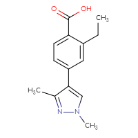 Chemical structure of 4-(1,3-dimethyl-1H-pyrazol-4-yl)-2-ethylbenzoic acid - CSSB21531602969