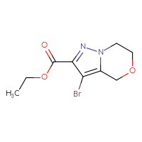 Chemical structure of ethyl 3-bromo-4H,6H,7H-pyrazolo[3,2-c][1,4]oxazine-2-carboxylate - CSSB00020953468
