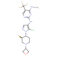 Chemical structure of N2-{5-chloro-1-[(3R,4R)-3-fluoro-1-(oxetan-3-yl)piperidin-4-yl]-1H-pyrazol-4-yl}-N4-methyl-5-(trifluoromethyl)pyrimidine-2,4-diamine - CSSB00102527221