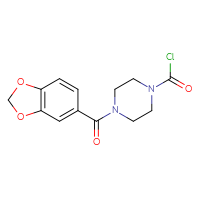 Chemical structure of 4-(2H-1,3-benzodioxole-5-carbonyl)piperazine-1-carbonyl chloride - CSSB21224765486