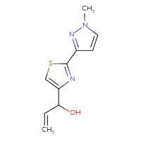 Chemical structure of 1-[2-(1-methyl-1H-pyrazol-3-yl)-1,3-thiazol-4-yl]prop-2-en-1-ol - CSSB21246486602
